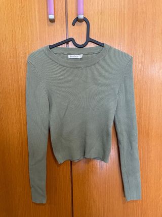 Camiseta manga larga verde Stradivarius