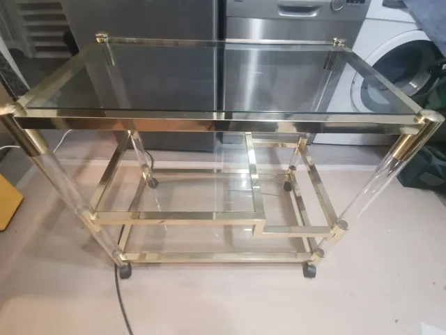 Mesa auxiliar vintage, cristal y metraquilato,