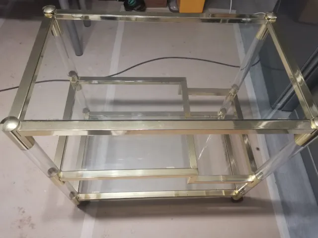 Mesa auxiliar vintage, cristal y metraquilato,