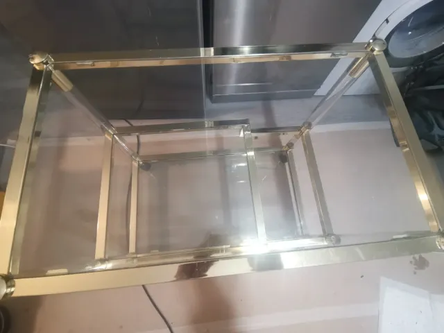 Mesa auxiliar vintage, cristal y metraquilato,