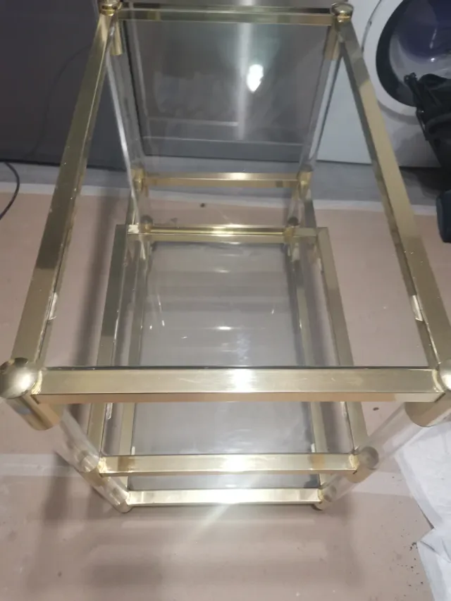 Mesa auxiliar vintage, cristal y metraquilato,