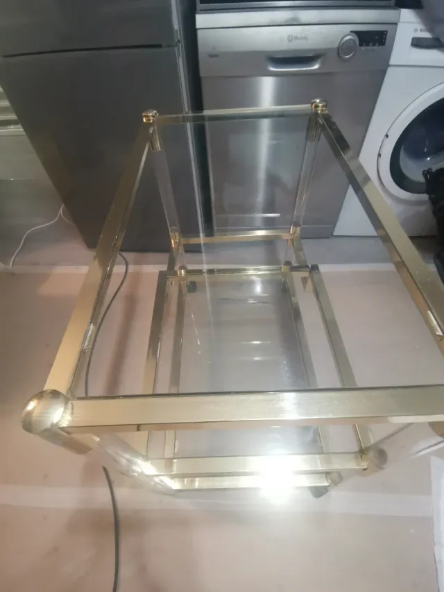 Mesa auxiliar vintage, cristal y metraquilato,