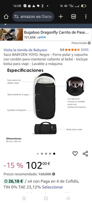 Saco Babyzen Yoyo Invierno Gris