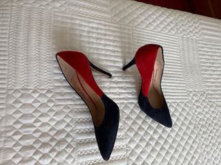 Zapatos El Ganso Tacon Alto Azul Rojo