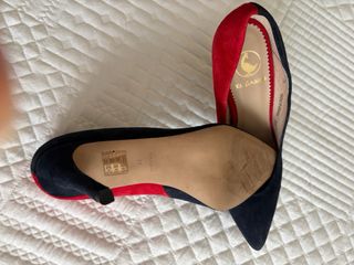 Zapatos El Ganso Tacon Alto Azul Rojo