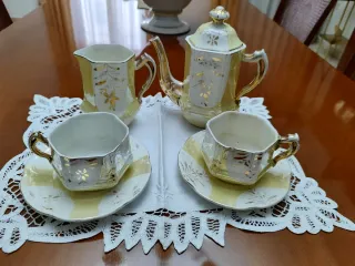 Juego de té antiguo porcelana y oro