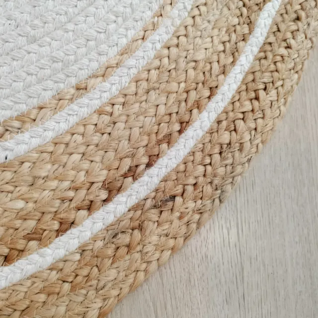 Tapete Redondo de Juta com Linhas Brancas