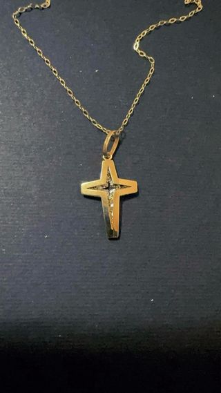 Collana Roló con Croce Bicolore in Oro 18Kt 750 