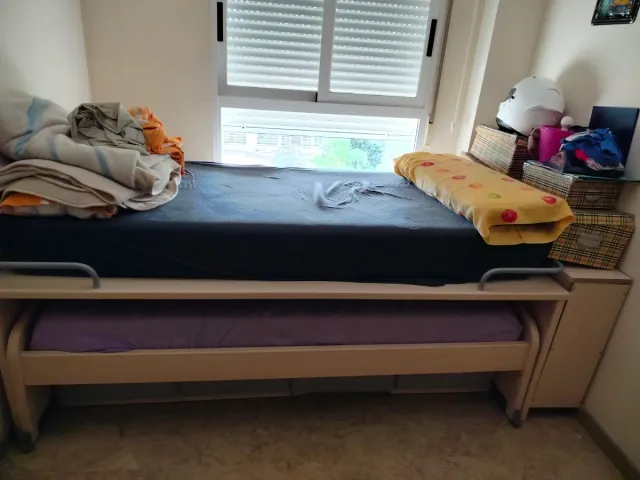 Cama juvenil con cama nido, escritorio y armario 