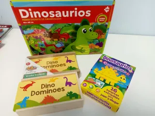 Pack Juegos Dinosaurios: Puzzle, Dominó y Tarjetas