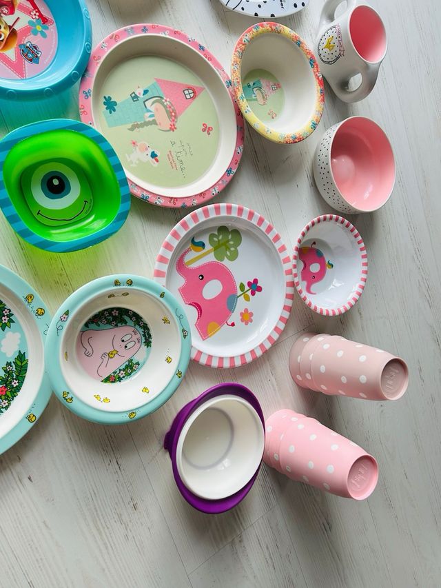 Lote platos y cuencos infantiles resina
