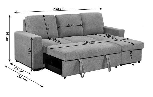Sofá Cama Chaise Longue Reversible 230cm