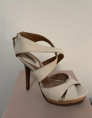 Sandalias Uterqüe Tacón Madera Beige
