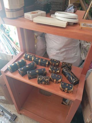 Set di scatole e bauli vintage in legno e metallo