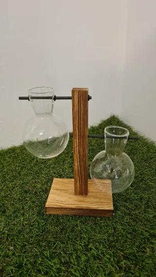 Set 2 Vasi Vetro con Supporto Legno