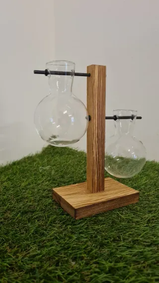 Set 2 Vasi Vetro con Supporto Legno