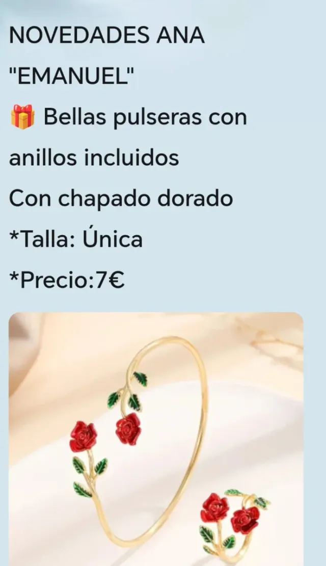Conjunto Pulsera y Anillo Rosas Doradas