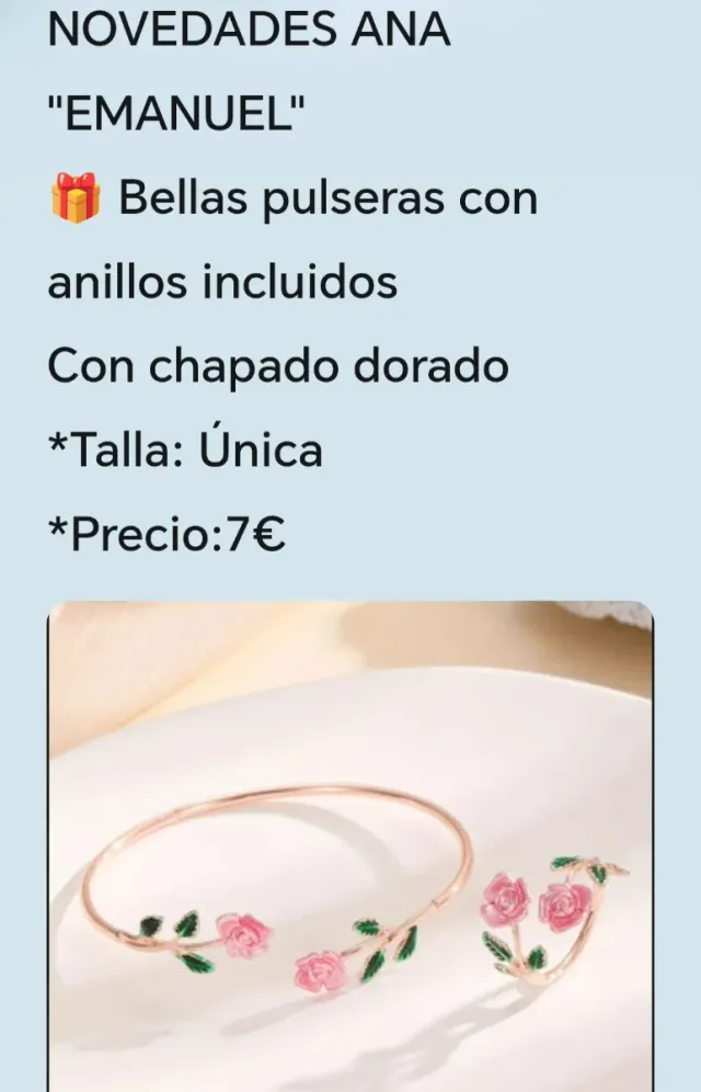 Conjunto Pulsera y Anillo Rosas Doradas
