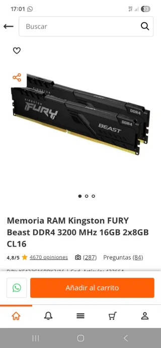 Kingston FURY Beast DDR4 16GB (2x8GB) 3200MHz