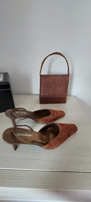 Conjunto Zapatos y Bolso Ceremonia color cobre
