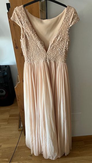 Vestido largo lentejuelas oro rosa