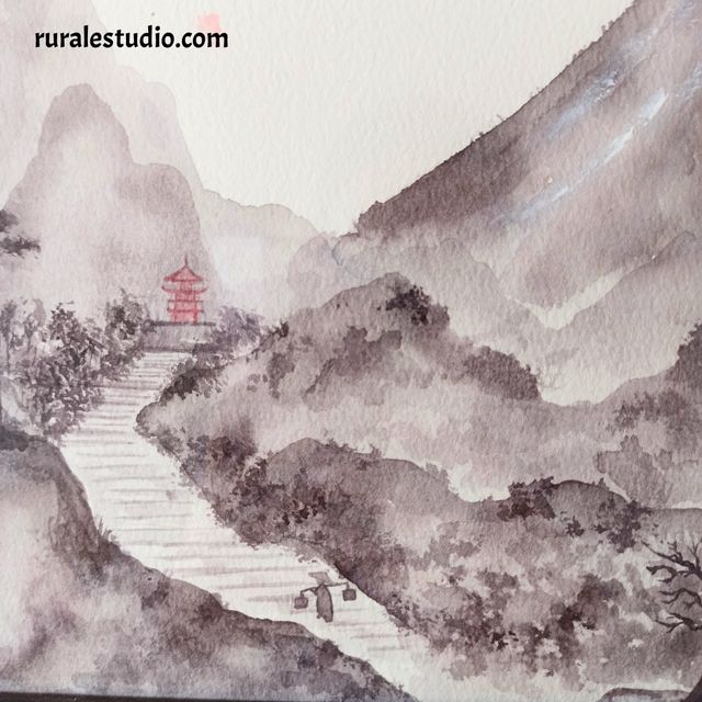 Acuarela japonesa original pintada a mano (L04)