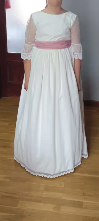 Vestido Comunión Blanco y Rosa talla 16 con cancán