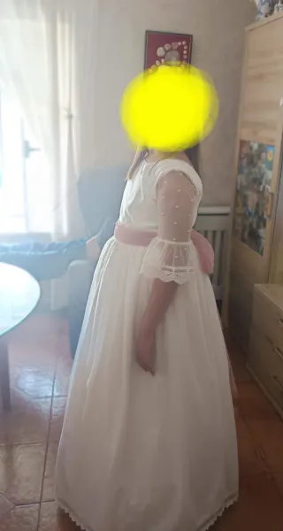 Vestido Comunión Blanco y Rosa talla 16 con cancán