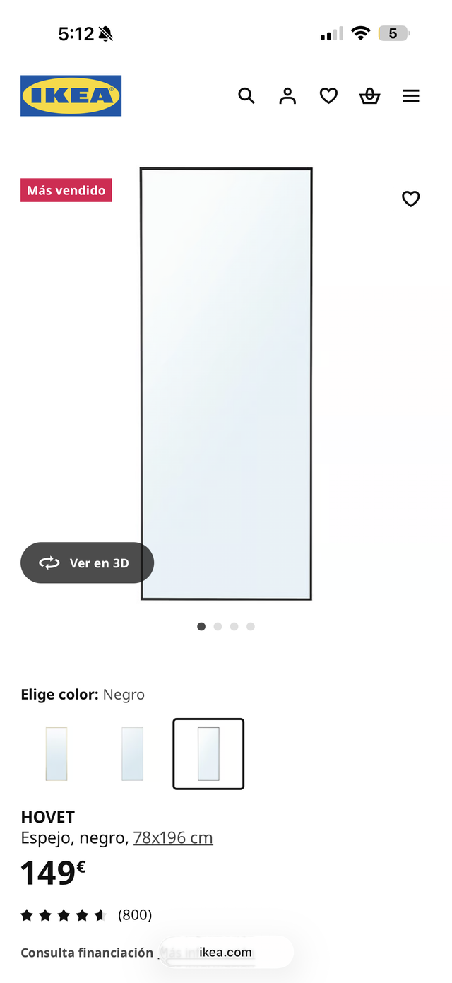 Espejo IKEA Hovet Negro