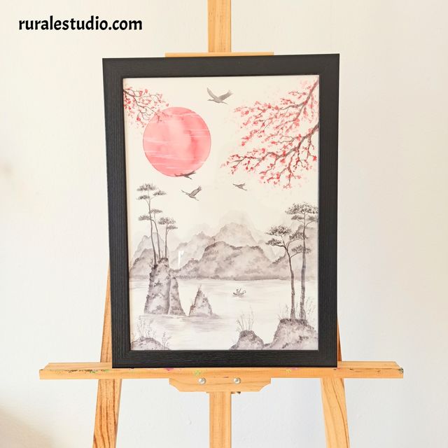 Acuarela japonesa original pintada a mano (L02)