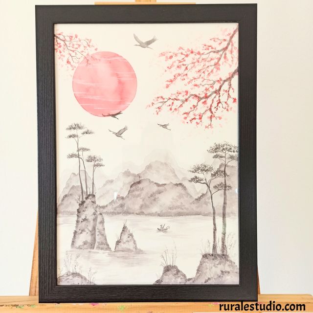 Acuarela japonesa original pintada a mano (L02)