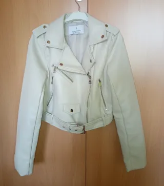 Chaqueta Biker Efecto Piel Beige Talla S