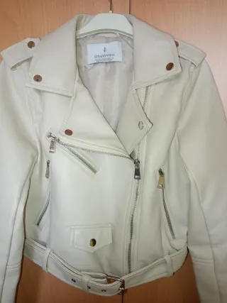 Chaqueta Biker Efecto Piel Beige Talla S