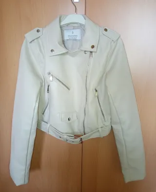 Chaqueta Biker Efecto Piel Beige Talla S