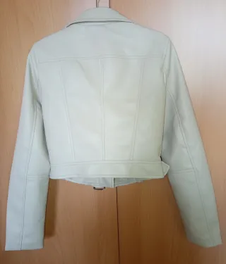 Chaqueta Biker Efecto Piel Beige Talla S