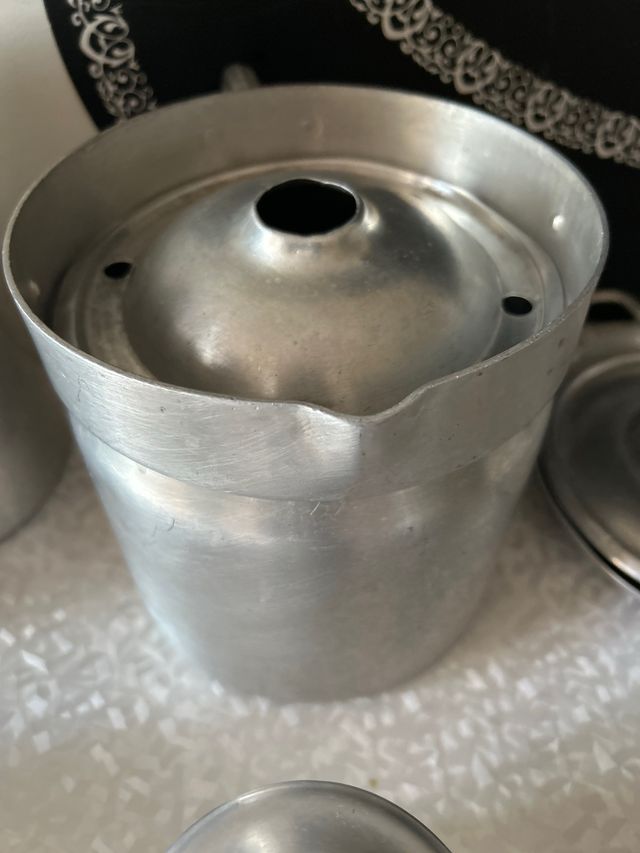 Juego aluminio antiguo lechera y recipientes