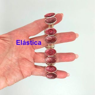 Pulsera elástica ovalada rosa y plateada