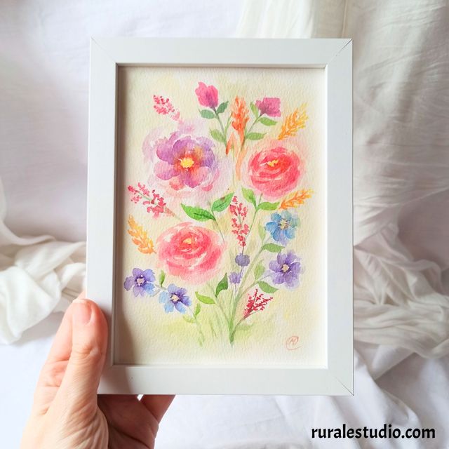 Acuarela floral pintada a mano