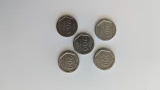 5 Monedas 200 Pesetas Carlos I Rey España