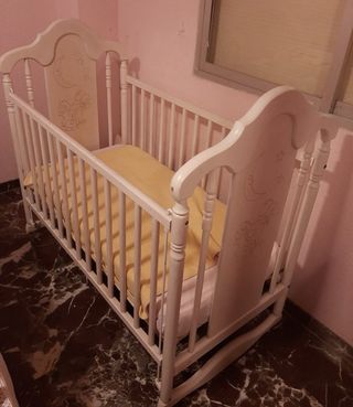 Cuna bebé blanco perla + colchón