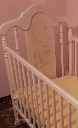 Cuna bebé blanco perla + colchón