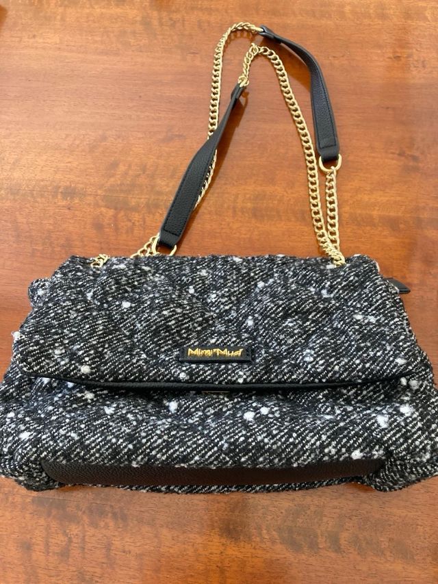 Borsa Minimud tessuto nero e oro