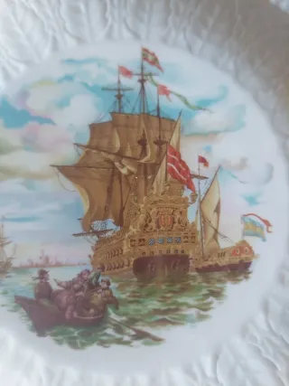 Pareja Platos Decorativos Barco Porcelana