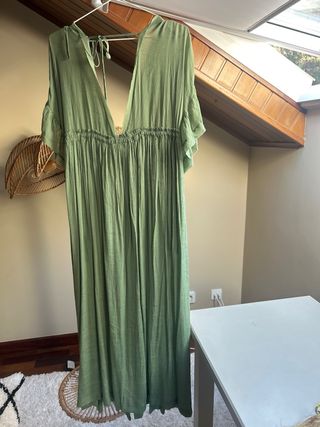 Vestido largo viscosa verde talla única