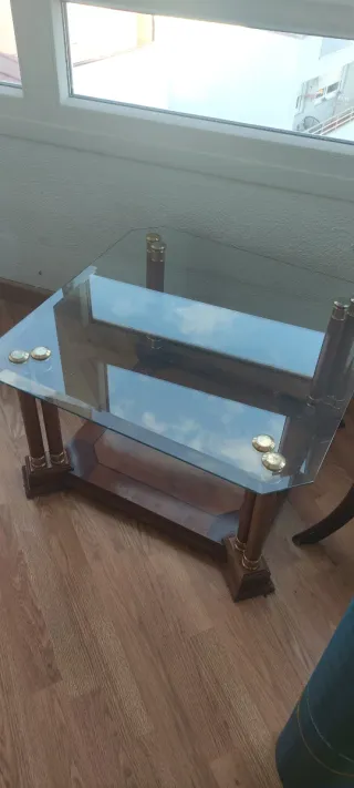 Mesa cristal y madera