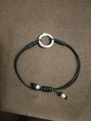 Pulsera Tous Aro Plata y Cordón Negro