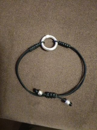 Pulsera Tous Aro Plata y Cordón Negro