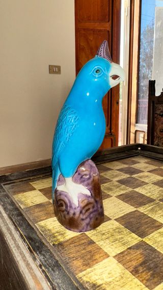 Statuetta Pappagallo Ceramica Vintage Blu