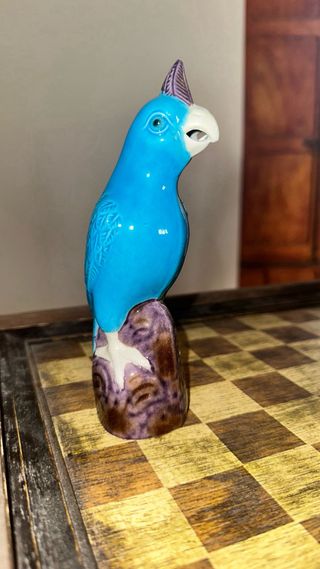 Statuetta Pappagallo Ceramica Vintage Blu