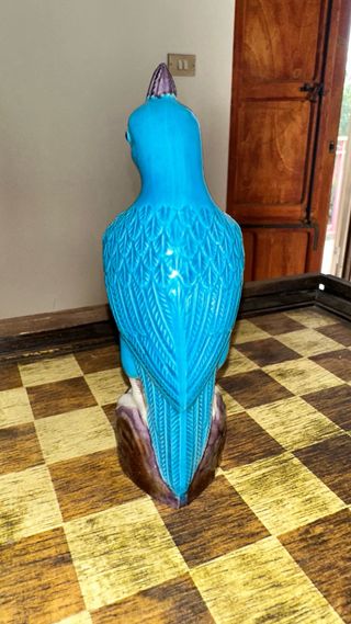 Statuetta Pappagallo Ceramica Vintage Blu